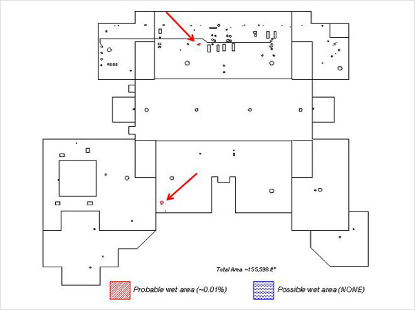 Examples of photographs, thermographs and CAD drawings of entrained roof moisture in prison roofs
